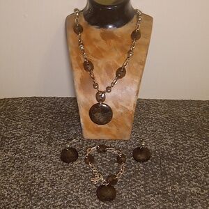 Brighton necklace earring bracelet set faux tortoise shell and silver li…